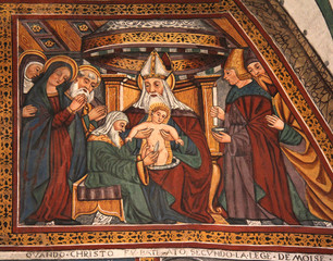Obraz na płótnie Canvas circoncisione di Gesù; affresco nella chiesa di San Pietro a Cembra