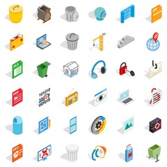 Computer file icons set. Isometric style of 36 computer file vector icons for web isolated on white background