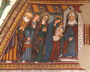 Obraz na płótnie Canvas presentazione di Gesù al tempio; affresco nella chiesa di San Pietro a Cembra