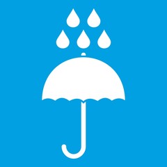 Umbrella and rain drops icon white isolated on blue background vector illustration