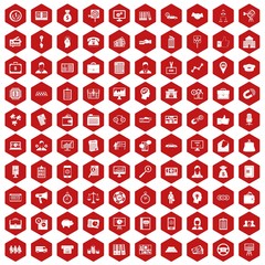 Fototapeta na wymiar 100 business group icons set in red hexagon isolated vector illustration