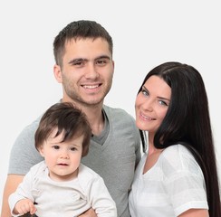 happy smiling family isolated over white