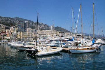 Fototapeta na wymiar Boats docked at Port Hercules in La Condamine ward of Monaco.