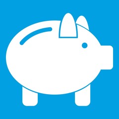 Piggy bank icon white isolated on blue background vector illustration