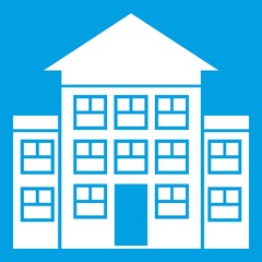 Bank building icon white isolated on blue background vector illustration