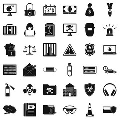 Hacker icons set. Simple style of 36 hacker vector icons for web isolated on white background