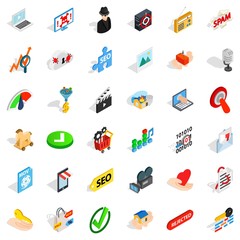 Spam letter icons set. Isometric style of 36 spam letter vector icons for web isolated on white background