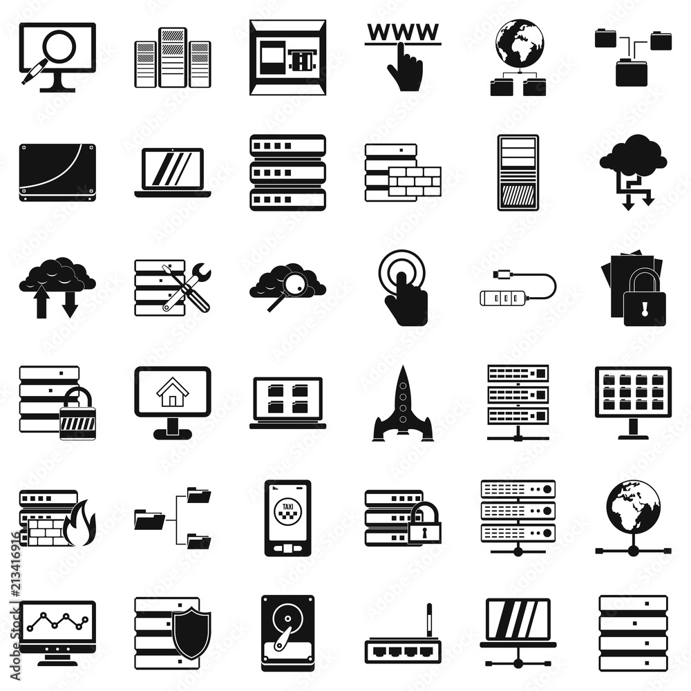 Poster data protection icons set. simple style of 36 data protection vector icons for web isolated on white