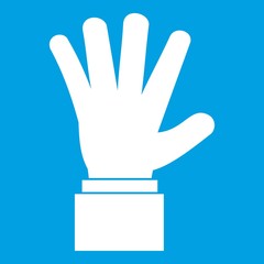 Obraz premium Hand showing five fingers icon white isolated on blue background vector illustration