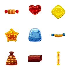 Different candy icons set. Cartoon set of 9 different candy vector icons for web isolated on white background