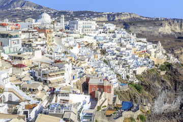 Cityscape of Greek town Thira in Santorini island, Greece