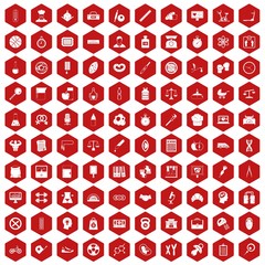 100 libra icons set in red hexagon isolated vector illustration