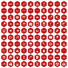 100 oceanology icons set in red hexagon isolated vector illustration