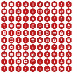 Fototapeta na wymiar 100 packaging icons set in red hexagon isolated vector illustration
