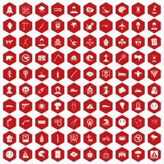 100 phobias icons set in red hexagon isolated vector illustration