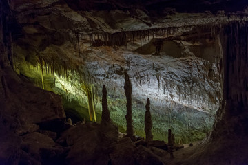 view of the stalactites and stalagmites in the cave