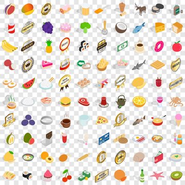 100 Food Icons Set In Isometric 3d Style For Any Design Vector Illustration