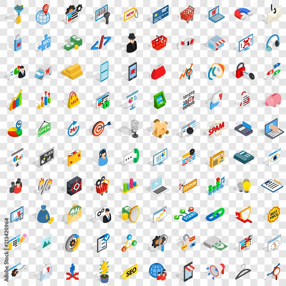 Poster 100 it icons set in isometric 3d style for any design vector illustration - Posters