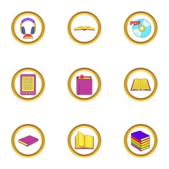 Online book icons set. Cartoon set of 9 online book vector icons for web isolated on white background