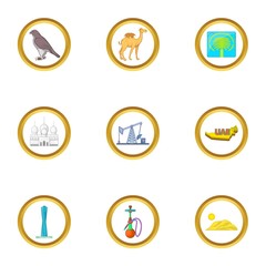 UAE sights icons set. Cartoon set of 9 UAE sights vector icons for web isolated on white background