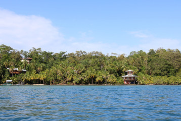 Waterfront of Bocas del Toro island in Panama, seen from the water