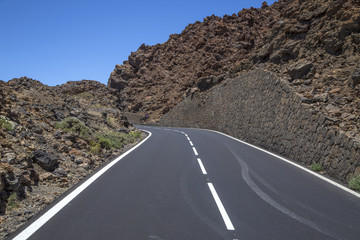 Mountain road in Tenerife. Mountain road, Canary Island Tenerife, Spain. Road to volcano Teide at Tenerife island - Canary Spain..