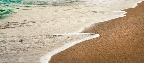 Waves wash over golden sand on beach
