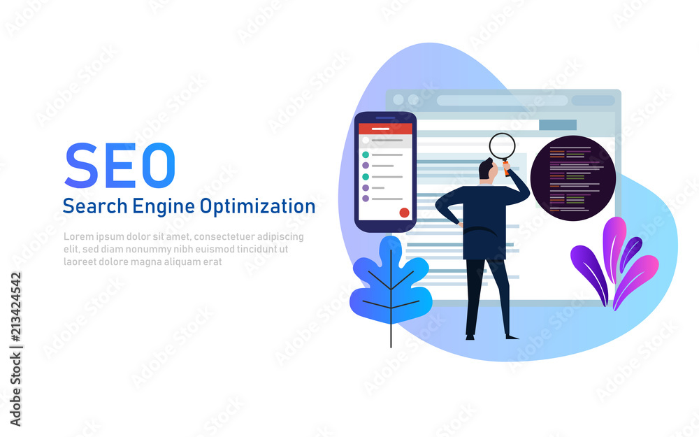 Poster modern flat design concept of seo search engine optimization for website and mobile website. landing