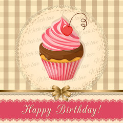  birthday card with cherry cupcake on napkin