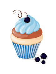 isolated blue cupcake with black currant