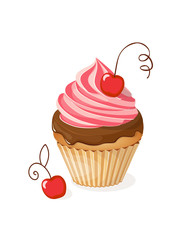 isolated violet cupcake with cherry
