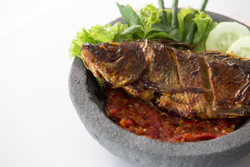 penyetan traditional indonesian food with fish