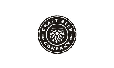 Hops Craft Brewery With Wooden Kegs Barrel for Beer Ale Bourbon Label logo design inspiration