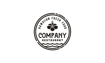 Hawaiian Hibiscus Flower Plant with Fork Silhouette for Hawaii Restaurant Cuisine Bar Food Logo design	