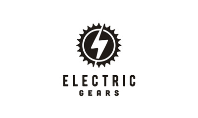 Flash Light Bolt Retro Electric Bike Gear Stamp for Electrival Automotive Workshop Logo Design 