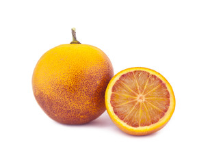 Fresh blood oranges isolated on white background