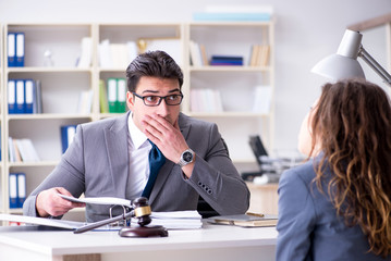 Lawyer discussing legal case with client