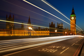Fototapeta na wymiar Light trails at Westminster