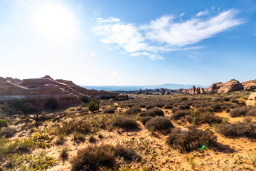 Beautiful view of the Devil's Garden in Arches National Park, Utah