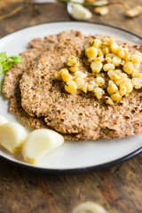 Hot homemade flat breads of whole wheat flour with corn. Vegan vegetarian organic food an paleo diet. Healthy lunch and dinner