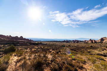 Beautiful view of the Devil's Garden in Arches National Park, Utah