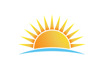 Bright sun shining vector logo isolated