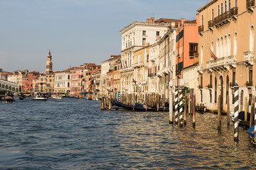 The famous Grand Canal on a sunny day in Venice in north Italy.
