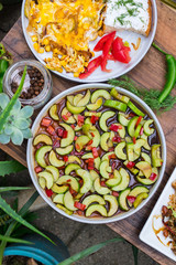 Asian cucumber red bell pepper and chilly hot pepper salad with soy sauce. Authentic Thai food menu. Raw vegan vegetarian healthy food