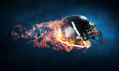 Burning rugby helmet