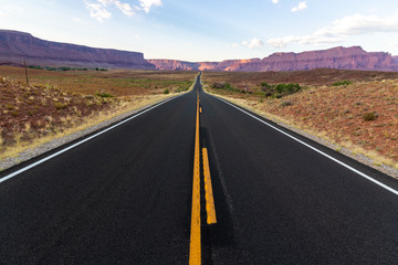 Road through the desert in Moab, Utah
