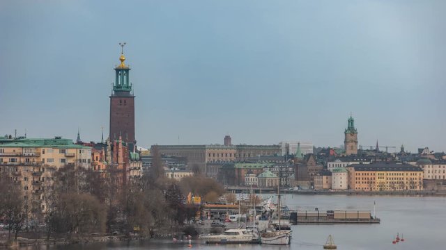 Stockholm city skyline timelapse at Stockholm City Hall and Gamla Stan, Stockholm Sweden 4K Time Lapse