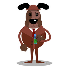 Cartoon illustrated business dog holding a test tube.