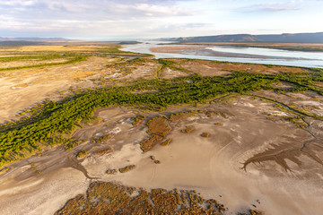 Aerial view of the mouth and wetlands of the Isdell River. Walcott Inlet, Kimberley, Western Australia.
