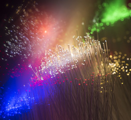 optical fibres dinamic flying from deep on technology background